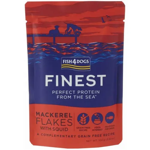 Hrana umeda pentru caini Fish2Dogs Finest Plic Macrou maruntit&Calamar 100 gr