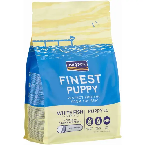 Hrana uscata pentru catei Fish4Dogs Finest Puppy Large Peste Alb si Cartof 1.5 kg