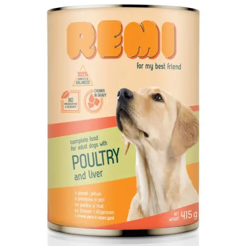 Hrana umeda pentru caini Remi Dog Pasare&Ficat 415 gr