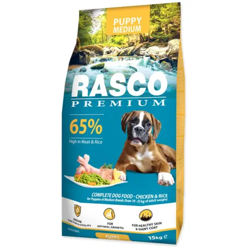 Hrana uscata pentru caini Rasco Premium Puppy Medium, cu Pui si Orez 15 kg
