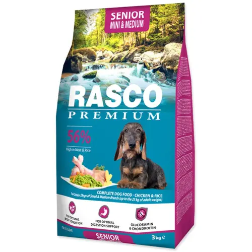 Hrana uscata pentru caini Rasco Premium Senior Mini & Medium, cu Pui si Orez 3 kg