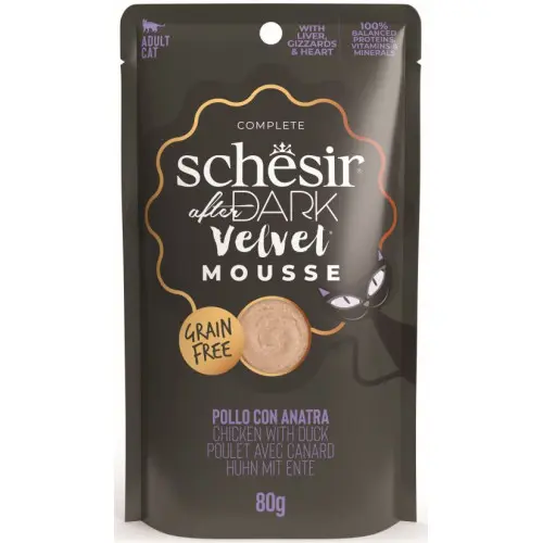 Hrana umeda pentru pisici Schesir After Dark Plic, mousse cu Pui si Rata 80 gr