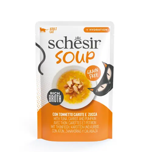 Hrana umeda pentru pisici Schesir Soup plic Ton si Dovleac in supa 40gr