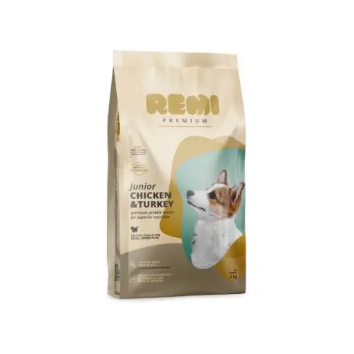 Hrana uscata pentru caini Remi Premium Junior Small Breed cu Pui si Curcan 3kg