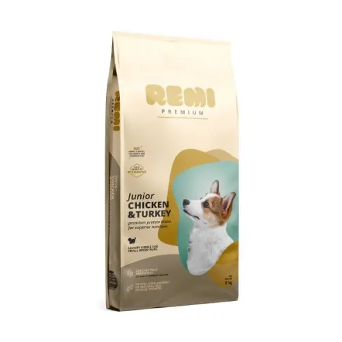 Hrana uscata pentru caini Remi Premium Junior Small Breed cu Pui si Curcan 8kg