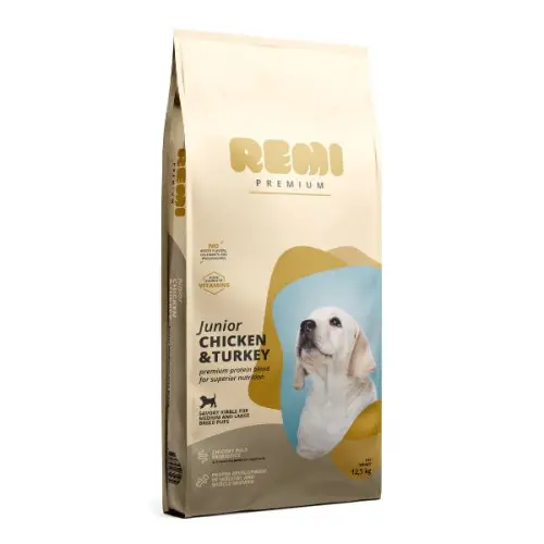 Hrana uscata pentru caini Remi Premium Junior Medium&Large Breed cu Pui si Curcan 12.5kg