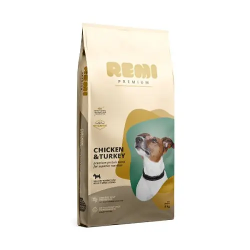 Hrana uscata pentru caini Remi Premium Adult Small Breed cu Pui si Curcan 8kg