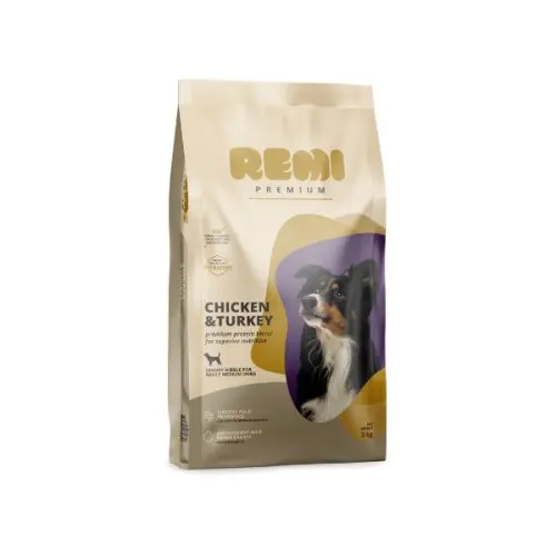 Hrana uscata pentru caini Remi Premium Adult Medium Breed cu Pui si Curcan 3kg