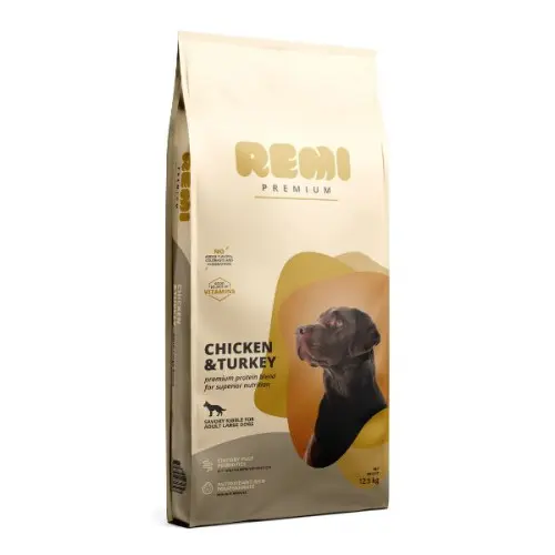 Hrana uscata pentru caini Remi Premium Adult Large Breed cu Pui si Curcan 12.5kg