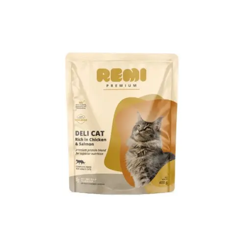 Hrana uscata pentru pisici Remi Premium Adult Deli Cat cu Pui si Somon 400gr