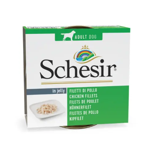 Hrana umeda pentru caini Schesir Adult cu pui file, Pachet 2 X 150 g