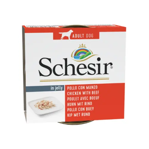 Hrana umeda pentru caini Schesir Adult cu pui si vita, Pachet 5 X 150 g
