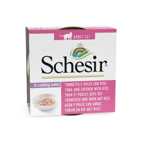 Hrana umeda pentru pisici Schesir Ton cu Pui si Orez, Pachet 5 X 85gr