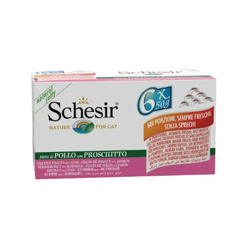 Hrana umeda pentru pisici Schesir Pui si Sunca 6x50gr