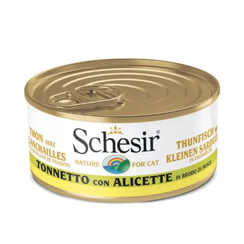Hrana umeda pentru pisici Schesir in supa cu ton si pestisori 70 g