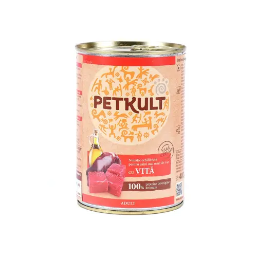 Hrana umeda pentru caini Petkult Adult cu vita 400 g