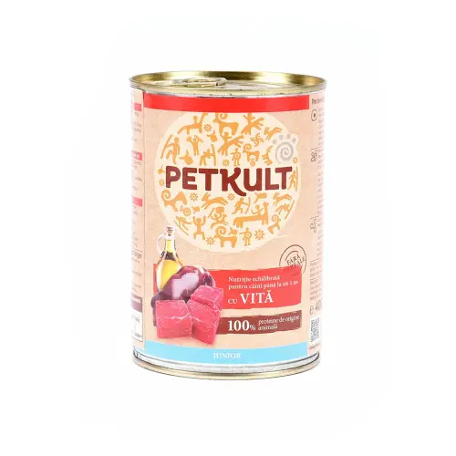 Hrana umeda pentru caini Petkult Junior cu vita 400 g
