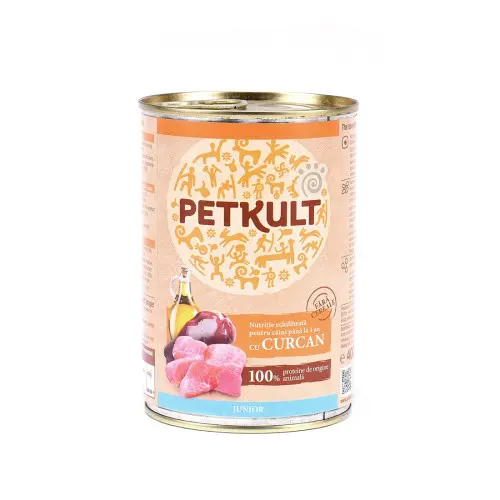 Hrana umeda pentru caini Petkult Junior cu curcan 400 g