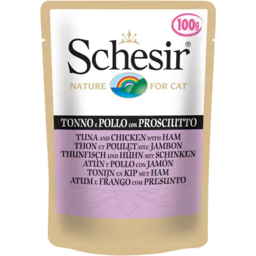 Hrana umeda pentru pisici Schesir cu ton pui si sunca 100 g