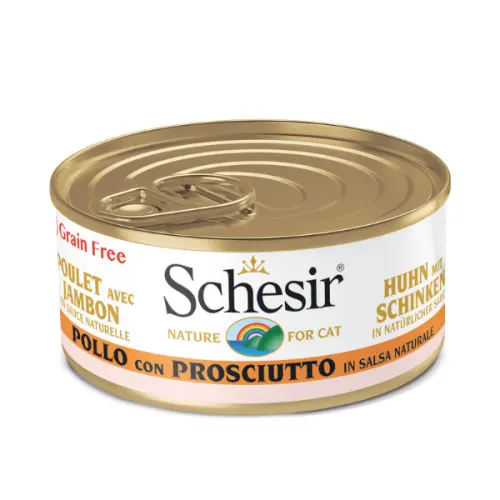 Hrana umeda pentru pisici Schesir cu pui si sunca in suc propriu 70 g