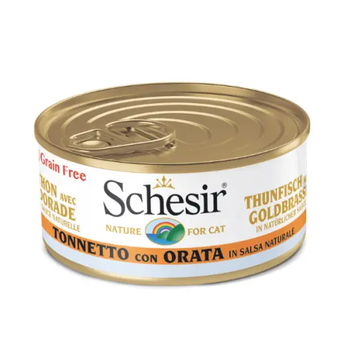 Hrana umeda pentru pisici Schesir cu Ton si Dorada in Suc Propriu 70gr