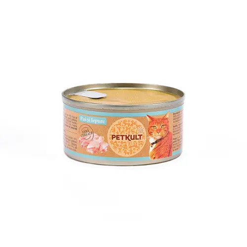 Hrana umeda pentru pisici Petkult cu pui cu iepure 80 gr