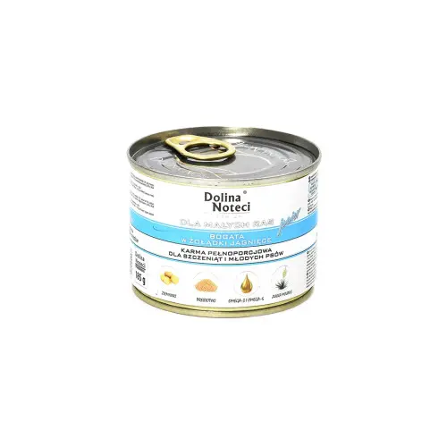 Hrana umeda pentru caini Dolina Noteci Mini Junior cu burta de miel 185 g