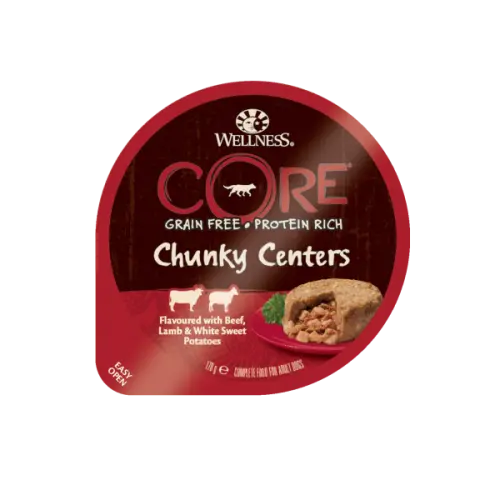 Hrana umeda pentru caini Wellness Core Chunky cu vita miel si cartof dulce 170 g