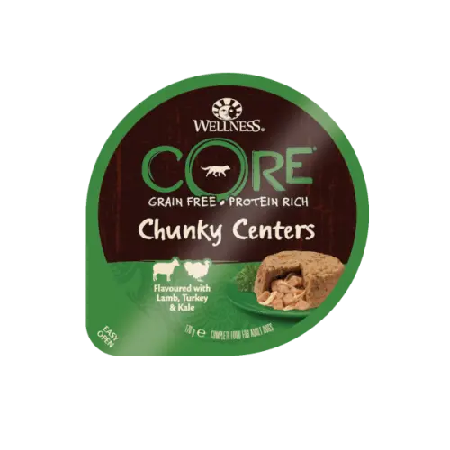 Hrana umeda pentru caini Wellness Core Chunky cu miel curcan si varza kale 170 g