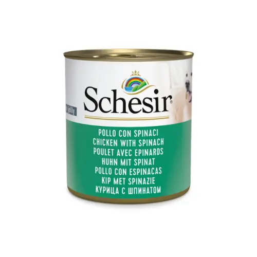 Hrana umeda pentru caini Schesir cu pui si spanac 285 g
