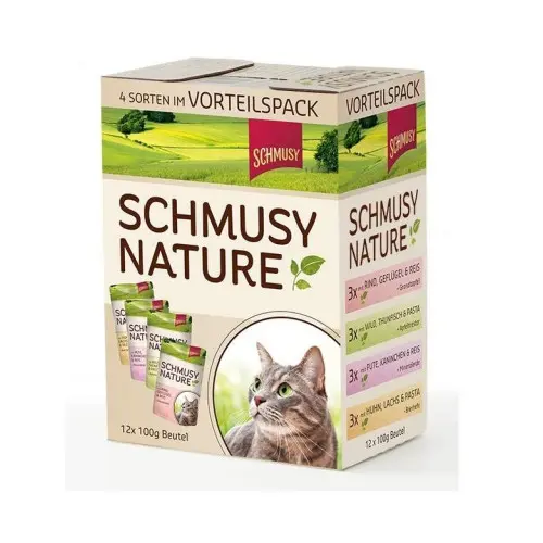Hrana umeda pentru pisici Schmusy Nature Mix set 12 plicuri X 100 g