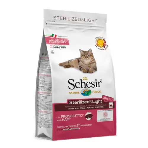 Hrana uscata pentru pisici Schesir Sterilised Monoprotein cu sunca 400 g