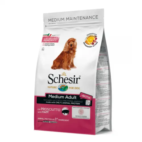 Hrana uscata pentru caini Schesir Medium Adult Monoprotein cu sunca 12 kg