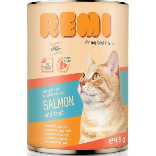 Hrana umeda pentru pisici Remi somon si pastrav 415 gr