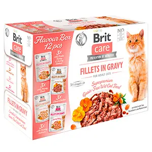 Brit Care Fillet in Gravy Flavour Box, hrana umeda fara cereale pentru pisici adulte, 12 x 85 g