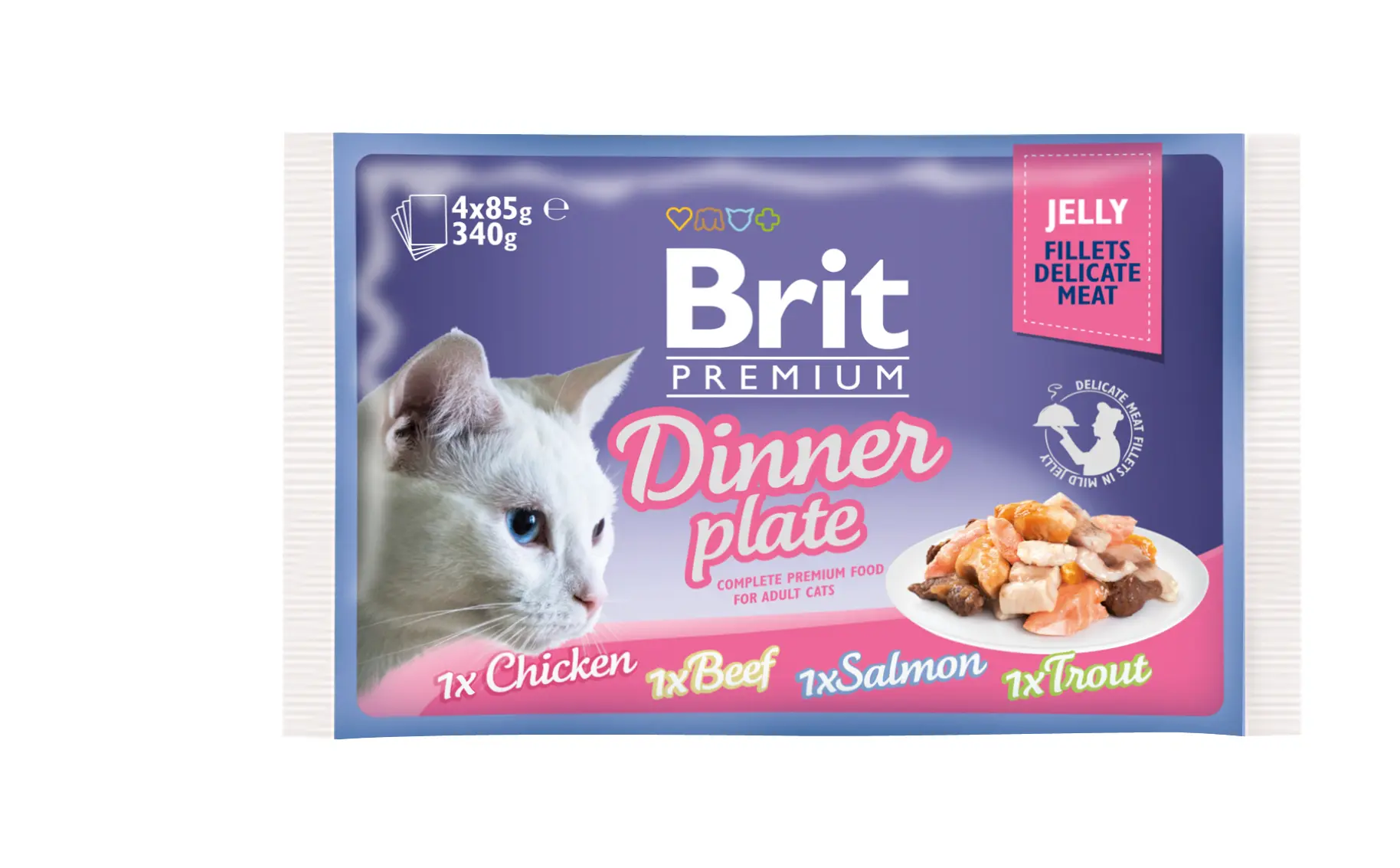Brit Premium Jelly Fillets Delicate Meat Dinner Plate, hrana umeda pentru pisici adulte, 4 x 85 g
