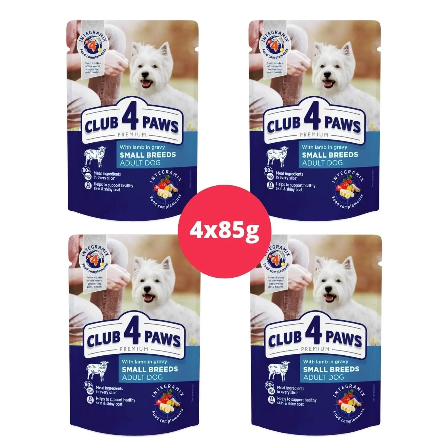 Multipack Club 4 Paws Adult Mini - Hrana umeda premium - Miel - 4x85g
