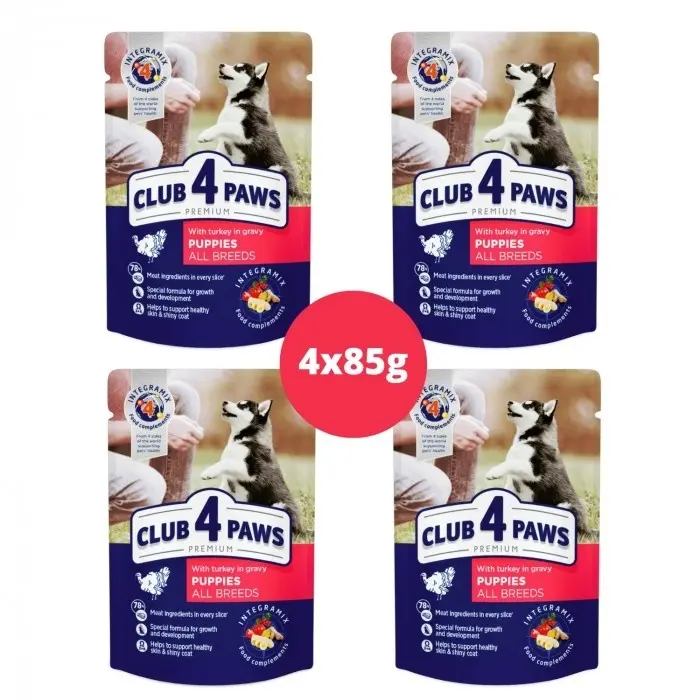 Multipack Club 4 Paws Puppy - Hrana umeda premium - Curcan - 4x85g