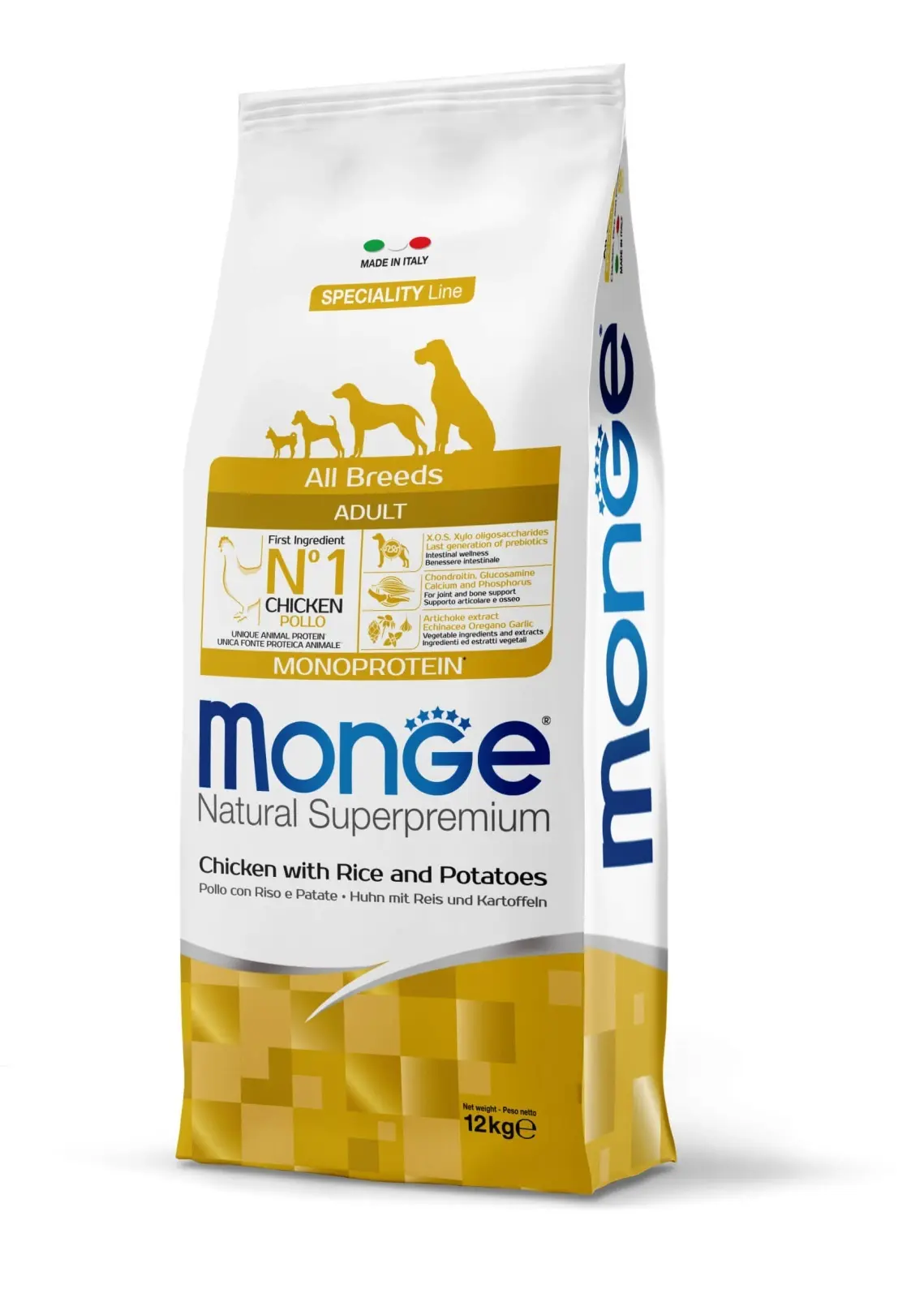 Monge Natural Superpremium Monoprotein Adult All Breeds - Pui si Orez - 12kg, EXPIRA 05.06.2026