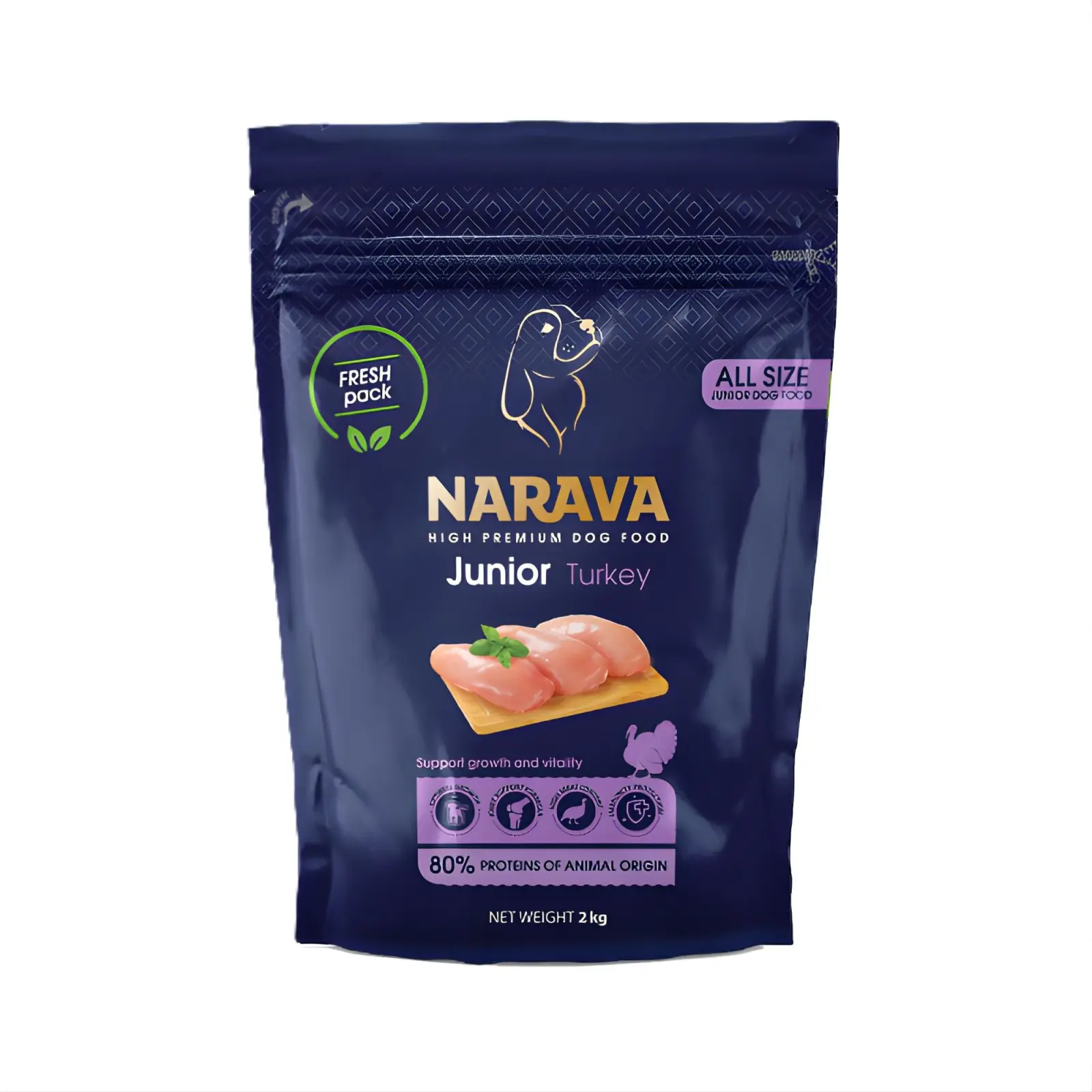 Narava Junior All Size - Hrana uscata premium - Curcan - 2kg