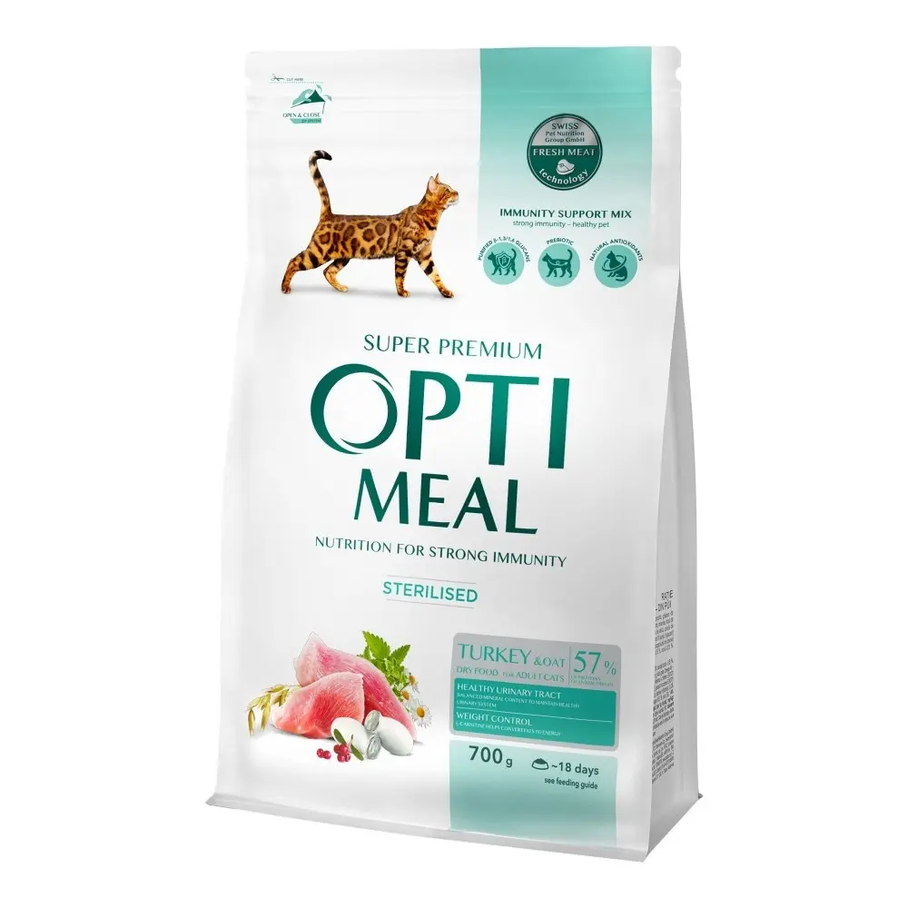 Optimeal Cat Sterilised - Hrana uscata super-premium - Curcan si Ovaz - 700g