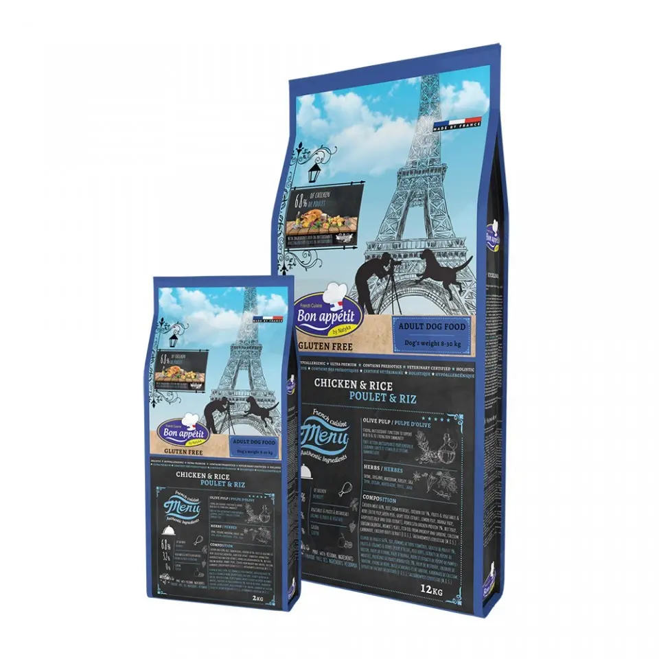 Bon Appetit Adult Dog Food, hrana completa super-premium cu pui si orez, hipoalergenica, fara gluten, 12 kg
