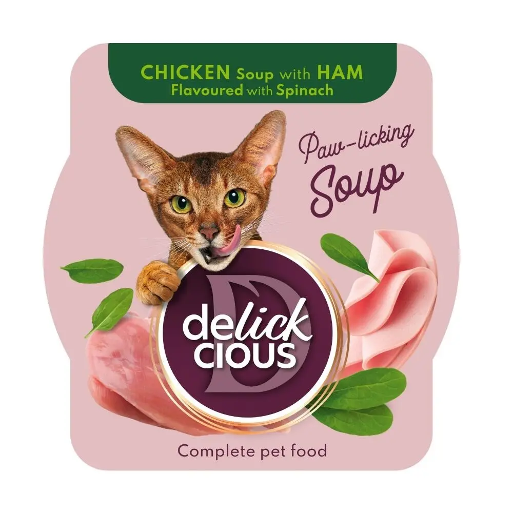 Delickcious Cat - Supa de Pui cu Sunca si Spanac - 80g