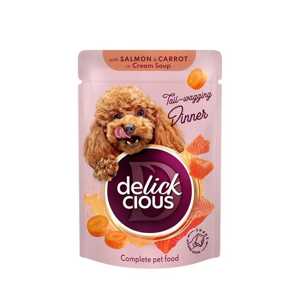 Delickcious Dog - Fasii de Somon & Morcov in Supa Cremoasa - 85g
