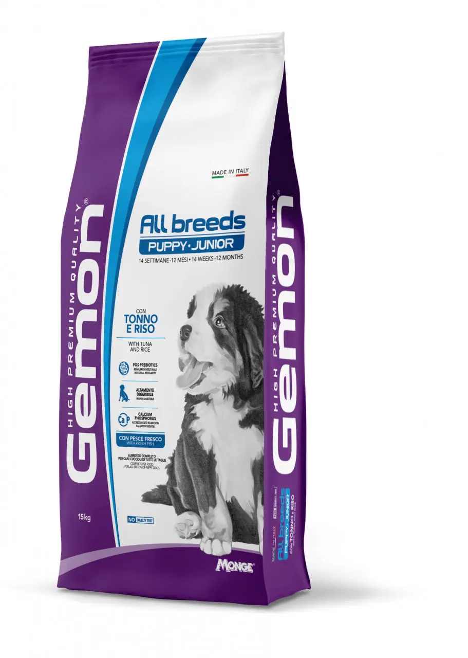 Gemon Puppy & Junior All Breeds - Hrana uscata completa - Ton si Orez - 15kg