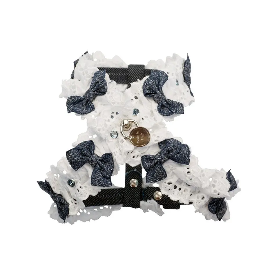 Ham elegant, blue jeans, infrumusetat cu dantele si cristale Swarovski, gat 26 cm x piept 31-35 cm