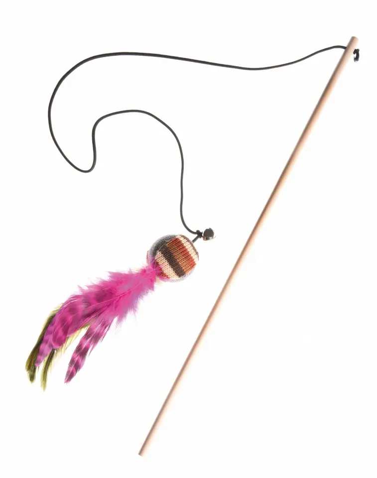 Jucarie pisica - Bagheta cu minge si pene