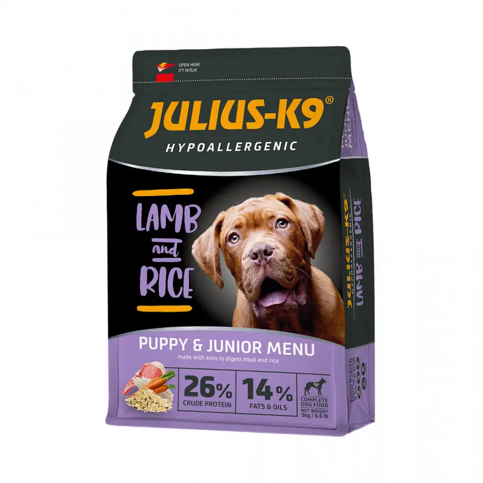 Julius K9 Puppy - Hrana uscata premium, hipoalergenica - Miel si Orez - 3kg