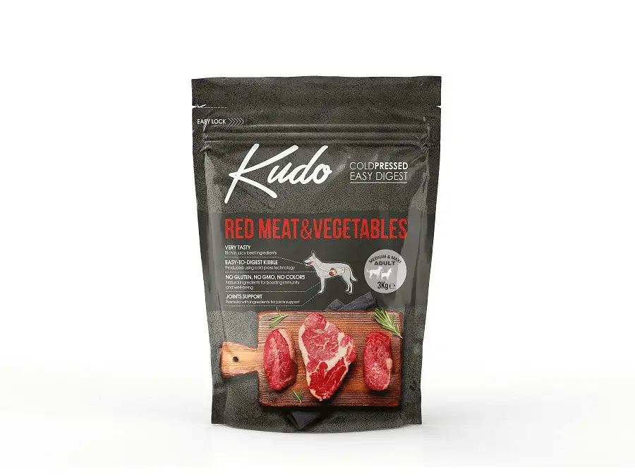Kudo Adult Mediu-Maxi - Hrana uscata, presata la rece - Carne rosie si Legume - 3kg