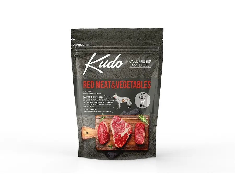 Kudo Adult Mini - Hrana uscata, presata la rece - Carne rosie si Legume - 3kg